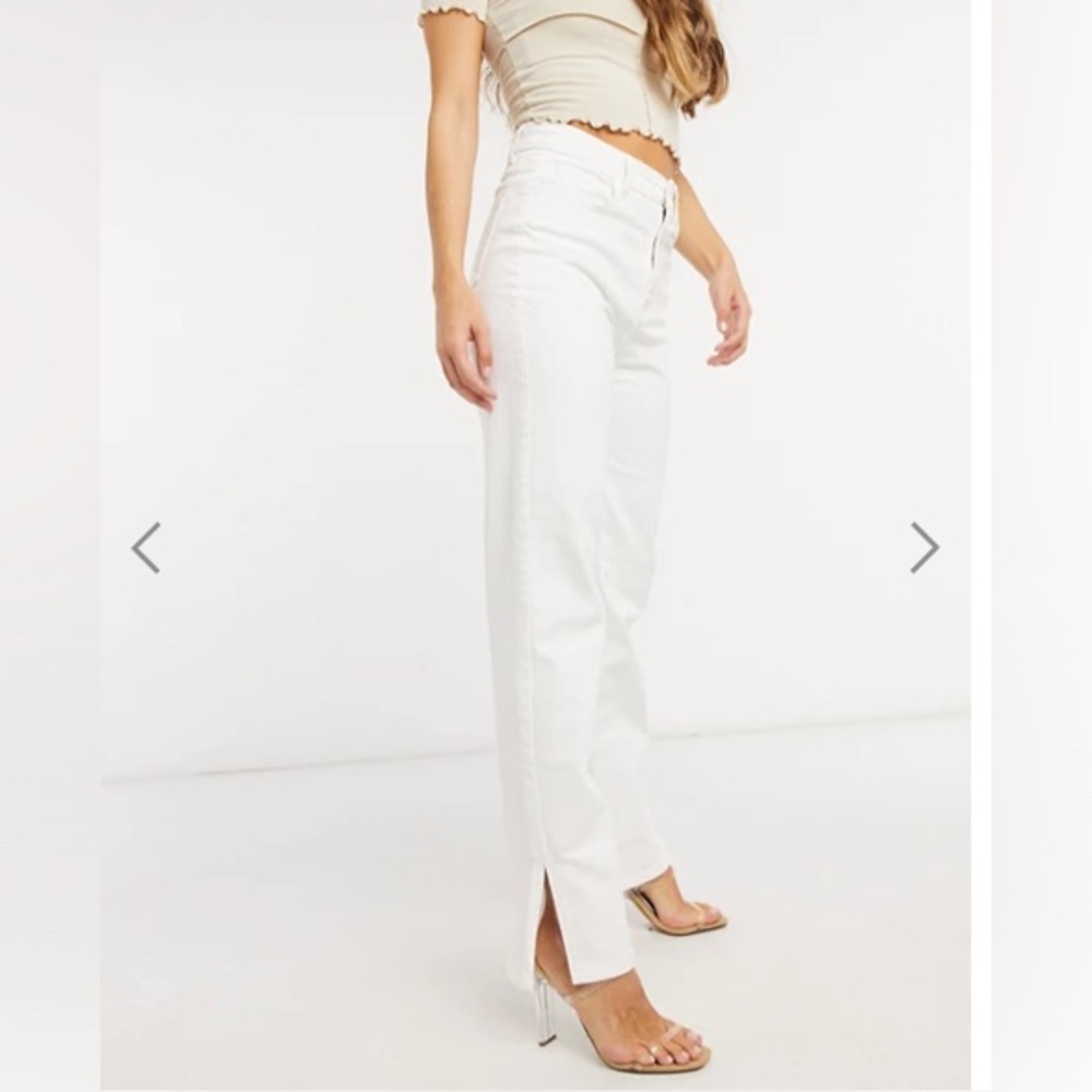 ASOS Femme Luxe mid-waist straight leg jean with side slits in white